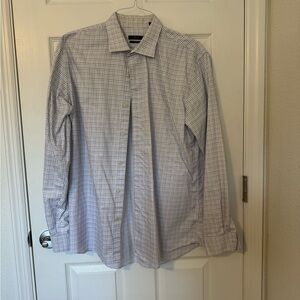 Marc Anthony White,Blue and Purple Plaid Dress Shirt. Mens